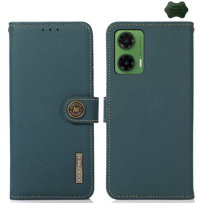 For Motorola Moto G35 KHAZNEH Custer Genuine Leather RFID Phone Case(Green) - Motorola Cases by buy2fix | Online Shopping UK | buy2fix