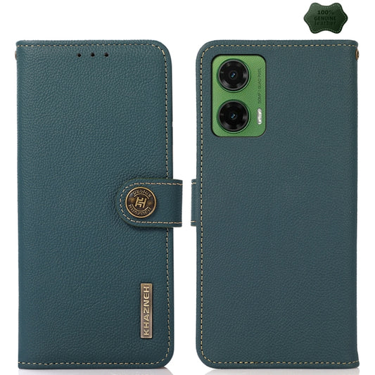 For Motorola Moto G35 KHAZNEH Custer Genuine Leather RFID Phone Case(Green) - Motorola Cases by buy2fix | Online Shopping UK | buy2fix