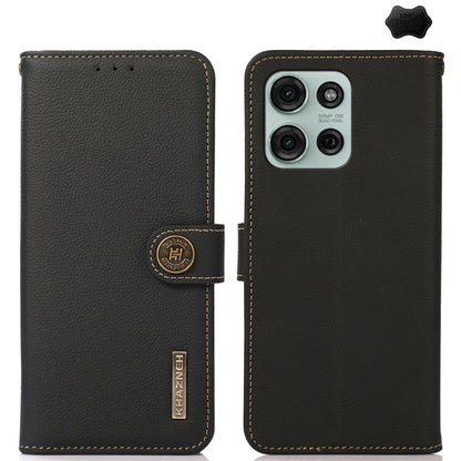 For Motorola Moto G75 5G KHAZNEH Custer Genuine Leather RFID Phone Case(Black) - Motorola Cases by buy2fix | Online Shopping UK | buy2fix