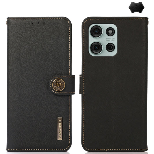 For Motorola Moto G75 5G KHAZNEH Custer Genuine Leather RFID Phone Case(Black) - Motorola Cases by buy2fix | Online Shopping UK | buy2fix