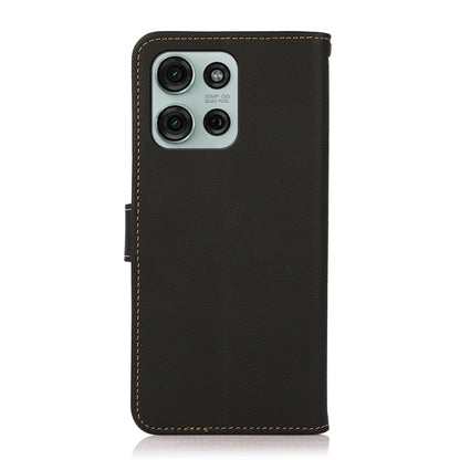 For Motorola Moto G75 5G KHAZNEH Custer Genuine Leather RFID Phone Case(Black) - Motorola Cases by buy2fix | Online Shopping UK | buy2fix