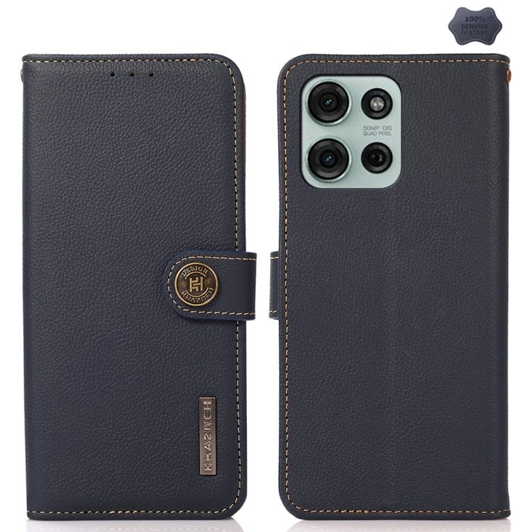 For Motorola Moto G75 5G KHAZNEH Custer Genuine Leather RFID Phone Case(Blue) - Motorola Cases by buy2fix | Online Shopping UK | buy2fix