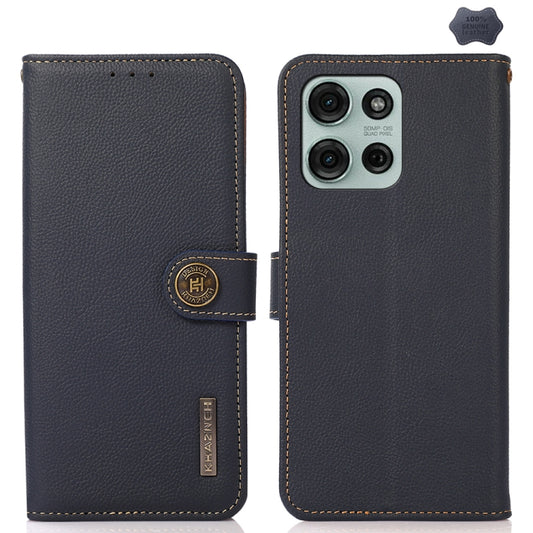 For Motorola Moto G75 5G KHAZNEH Custer Genuine Leather RFID Phone Case(Blue) - Motorola Cases by buy2fix | Online Shopping UK | buy2fix