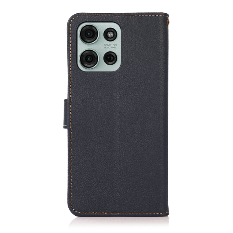 For Motorola Moto G75 5G KHAZNEH Custer Genuine Leather RFID Phone Case(Blue) - Motorola Cases by buy2fix | Online Shopping UK | buy2fix