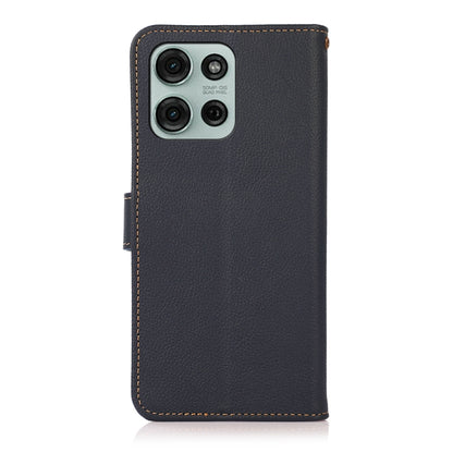 For Motorola Moto G75 5G KHAZNEH Custer Genuine Leather RFID Phone Case(Blue) - Motorola Cases by buy2fix | Online Shopping UK | buy2fix