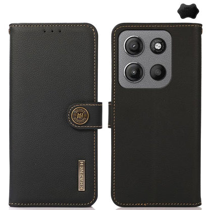 For Motorola Moto G15 4G KHAZNEH Custer Genuine Leather RFID Phone Case(Black) - Motorola Cases by buy2fix | Online Shopping UK | buy2fix