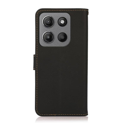 For Motorola Moto G15 4G KHAZNEH Custer Genuine Leather RFID Phone Case(Black) - Motorola Cases by buy2fix | Online Shopping UK | buy2fix