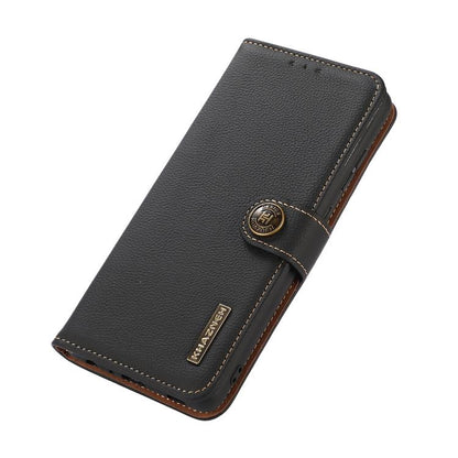 For Motorola Moto G15 4G KHAZNEH Custer Genuine Leather RFID Phone Case(Black) - Motorola Cases by buy2fix | Online Shopping UK | buy2fix