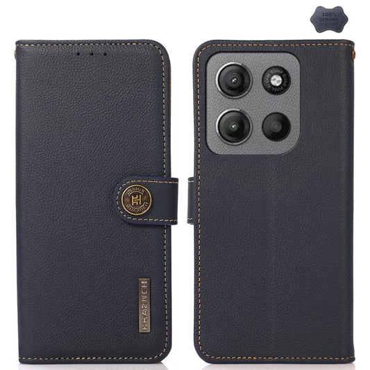 For Motorola Moto G15 4G KHAZNEH Custer Genuine Leather RFID Phone Case(Blue) - Motorola Cases by buy2fix | Online Shopping UK | buy2fix