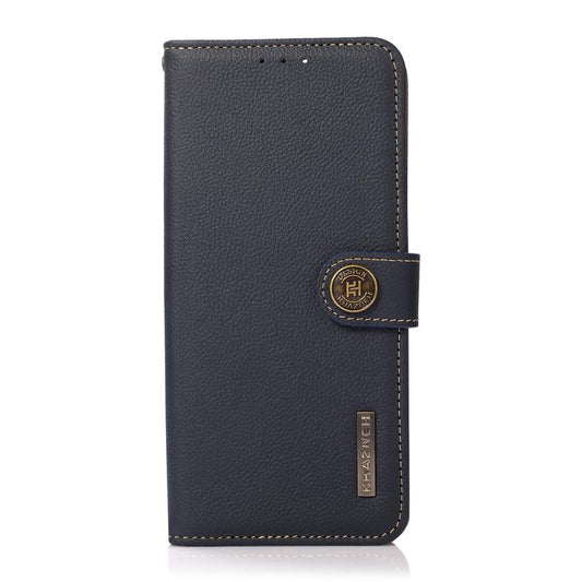 For Motorola Moto G15 4G KHAZNEH Custer Genuine Leather RFID Phone Case(Blue) - Motorola Cases by buy2fix | Online Shopping UK | buy2fix