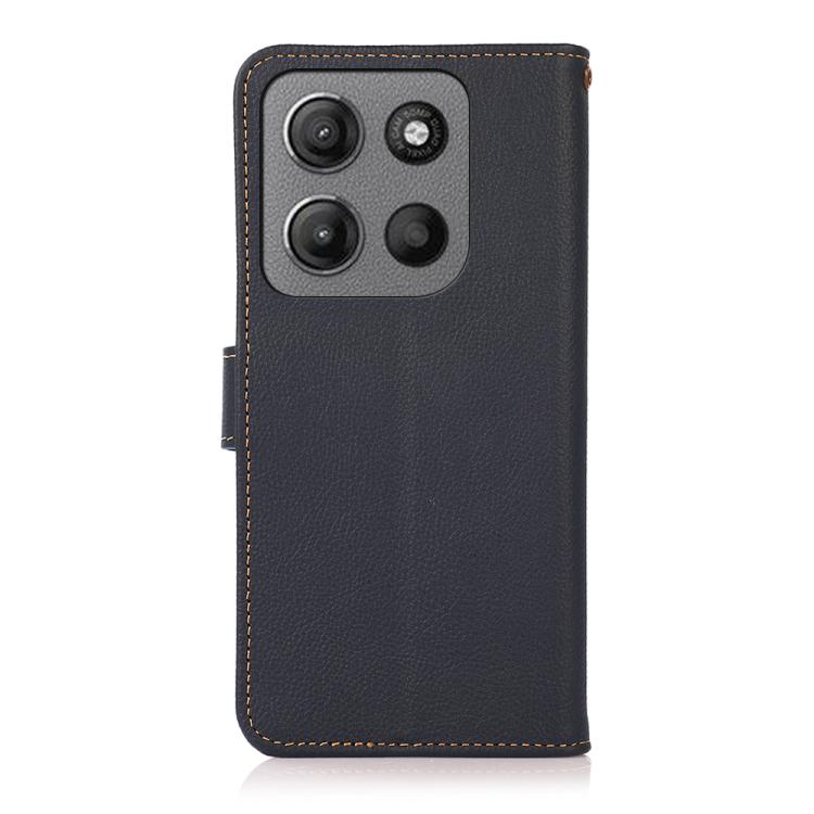 For Motorola Moto G15 4G KHAZNEH Custer Genuine Leather RFID Phone Case(Blue) - Motorola Cases by buy2fix | Online Shopping UK | buy2fix
