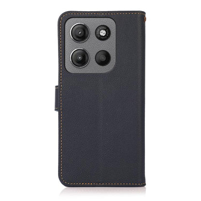 For Motorola Moto G15 4G KHAZNEH Custer Genuine Leather RFID Phone Case(Blue) - Motorola Cases by buy2fix | Online Shopping UK | buy2fix