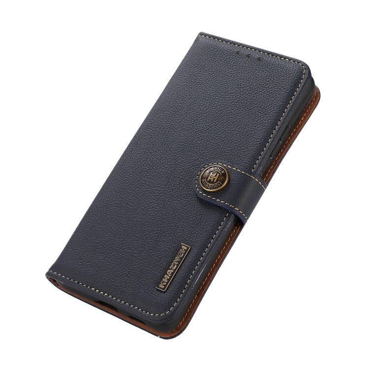 For Motorola Moto G15 4G KHAZNEH Custer Genuine Leather RFID Phone Case(Blue) - Motorola Cases by buy2fix | Online Shopping UK | buy2fix
