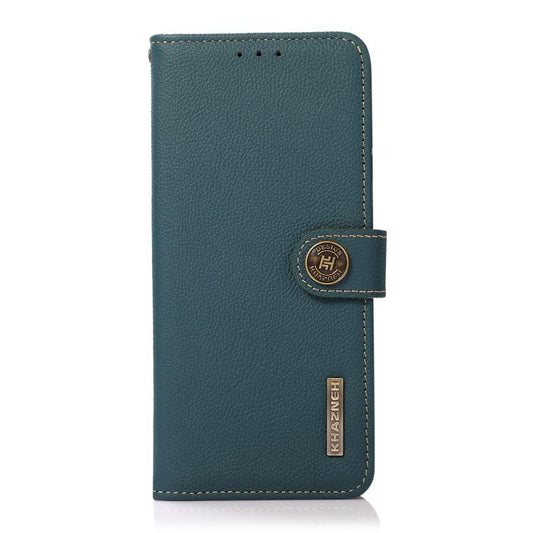 For Motorola Moto G15 4G KHAZNEH Custer Genuine Leather RFID Phone Case(Green) - Motorola Cases by buy2fix | Online Shopping UK | buy2fix