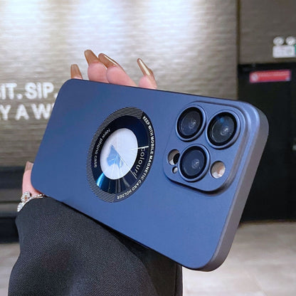 For iPhone 12 Pro Max Electroplating Oil Injection Magsafe Magnetic PC Phone Case(Dark Blue) by buy2fix