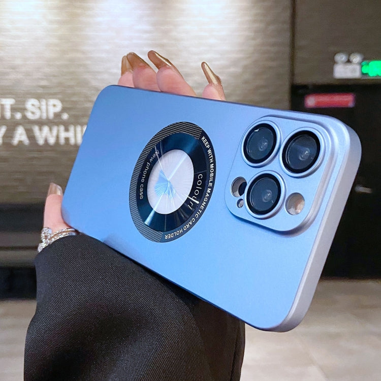 For iPhone 12 Pro Max Electroplating Oil Injection Magsafe Magnetic PC Phone Case(Light Blue) by buy2fix