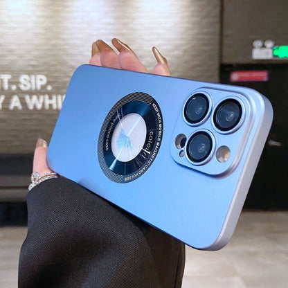 For iPhone 12 Pro Max Electroplating Oil Injection Magsafe Magnetic PC Phone Case(Light Blue) by buy2fix