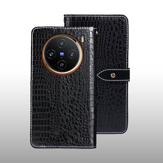 For vivo X100 idewei Crocodile Texture Leather Phone Case(Black) - vivo Cases by idewei | Online Shopping UK | buy2fix