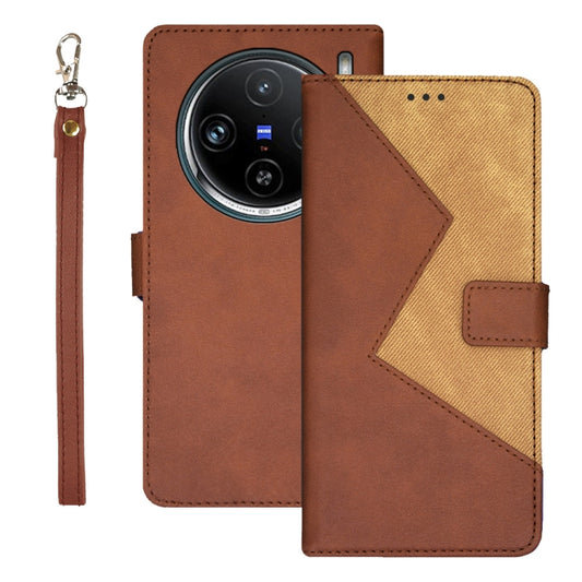 For vivo X100 Pro idewei Two-color Splicing Leather Phone Case(Brown) - vivo Cases by idewei | Online Shopping UK | buy2fix