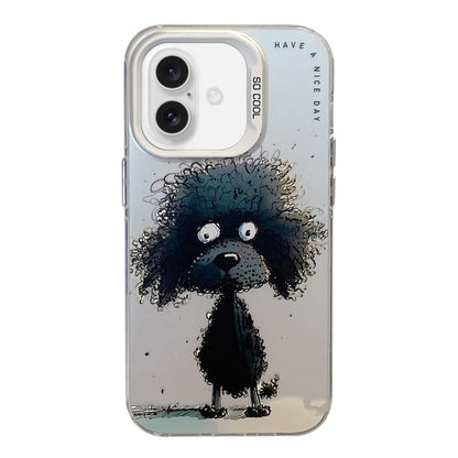 For iPhone 16 Animal Pattern Oil Painting Series PC + TPU Phone Case(Black Dog) by buy2fix