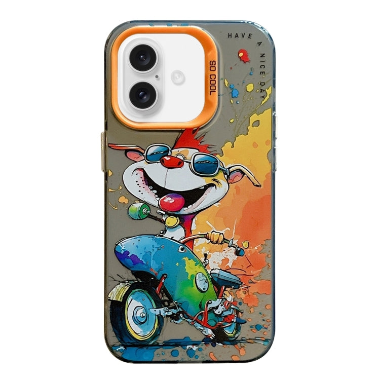 For iPhone 16 Animal Pattern Oil Painting Series PC + TPU Phone Case(Motorcycle Dog) by buy2fix