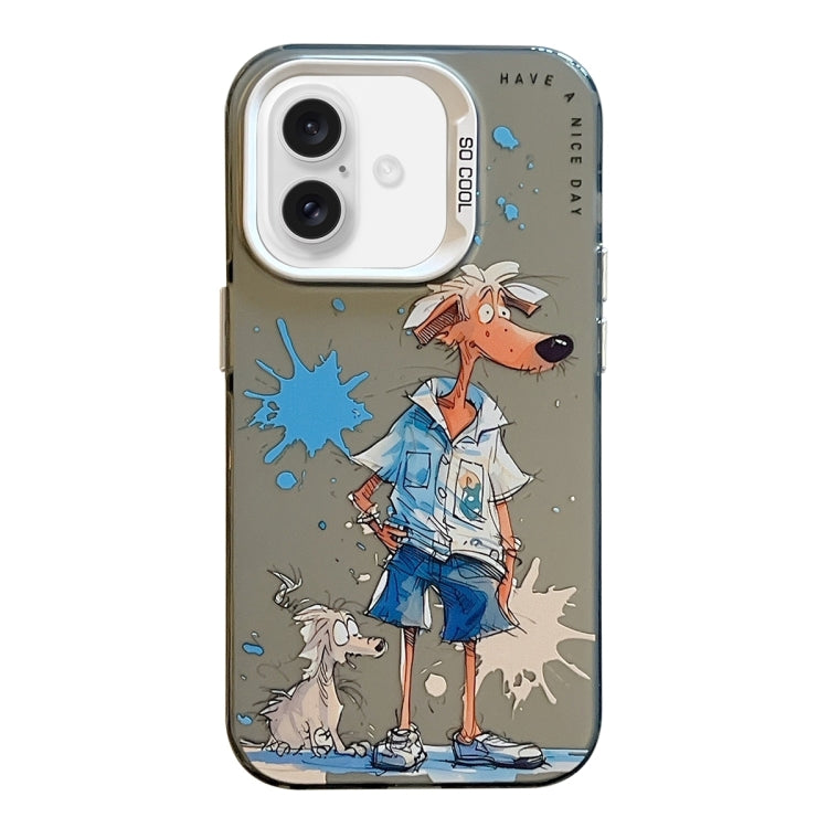 For iPhone 16 Animal Pattern Oil Painting Series PC + TPU Phone Case(Wolf) by buy2fix