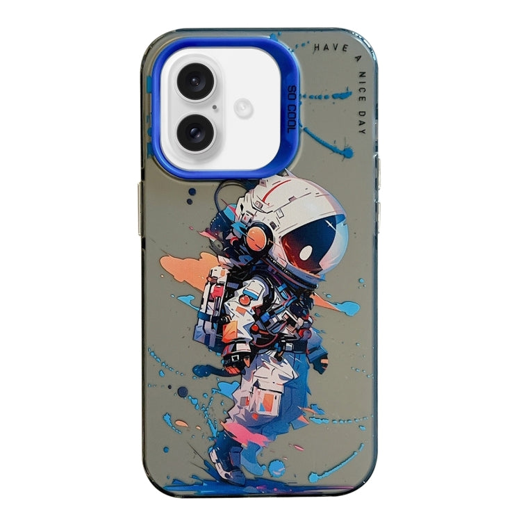 For iPhone 16 Animal Pattern Oil Painting Series PC + TPU Phone Case(Tattered Astronaut) by buy2fix