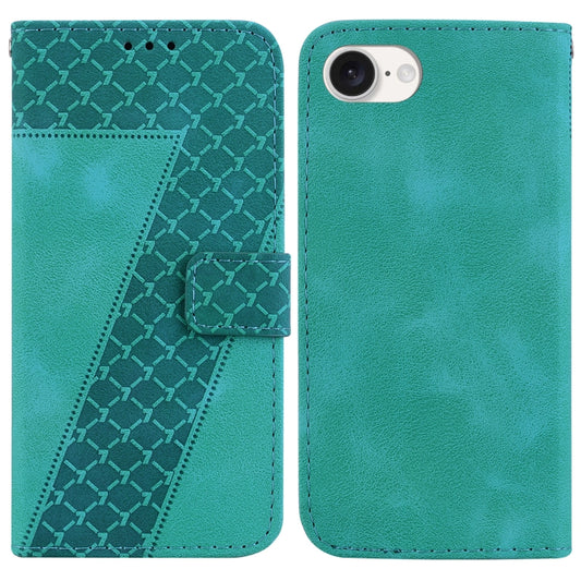 For iPhone 16e Seven-shaped Embossed Leather Phone Case(Green) by buy2fix
