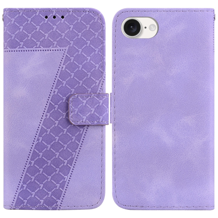 For iPhone 16e Seven-shaped Embossed Leather Phone Case(Purple) by buy2fix