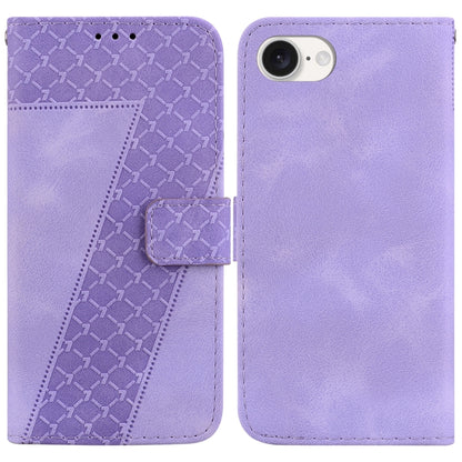 For iPhone 16e Seven-shaped Embossed Leather Phone Case(Purple) by buy2fix