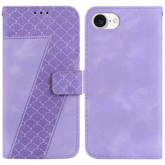 For iPhone 16e Seven-shaped Embossed Leather Phone Case(Purple) by buy2fix