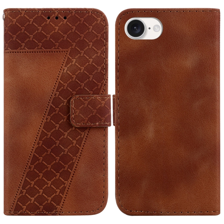 For iPhone 16e Seven-shaped Embossed Leather Phone Case(Brown) by buy2fix