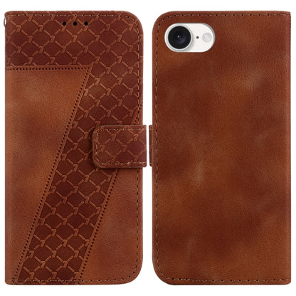 For iPhone 16e Seven-shaped Embossed Leather Phone Case(Brown) by buy2fix