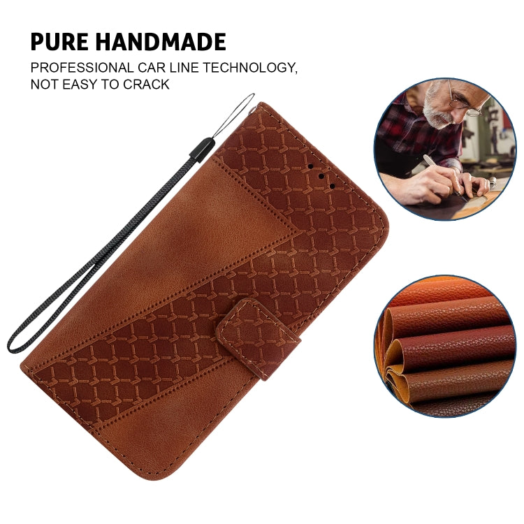 For iPhone 16e Seven-shaped Embossed Leather Phone Case(Brown) by buy2fix