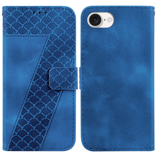 For iPhone 16e Seven-shaped Embossed Leather Phone Case(Blue) by buy2fix