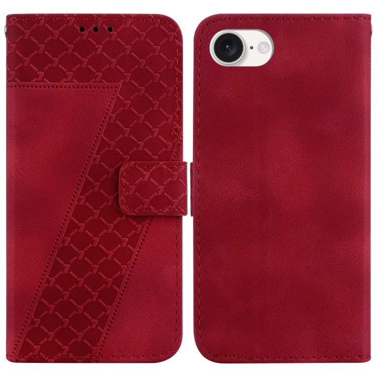 For iPhone 16e Seven-shaped Embossed Leather Phone Case(Red) by buy2fix