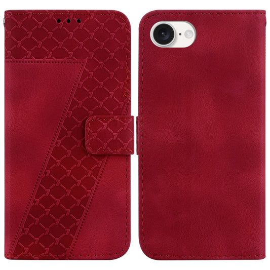 For iPhone 16e Seven-shaped Embossed Leather Phone Case(Red) by buy2fix