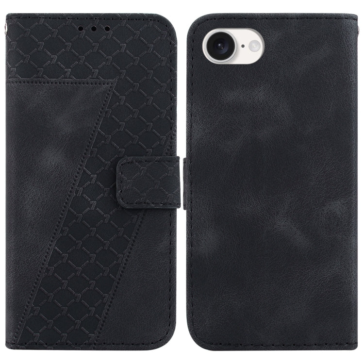 For iPhone 16e Seven-shaped Embossed Leather Phone Case(Black) by buy2fix