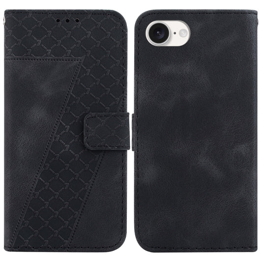 For iPhone 16e Seven-shaped Embossed Leather Phone Case(Black) by buy2fix