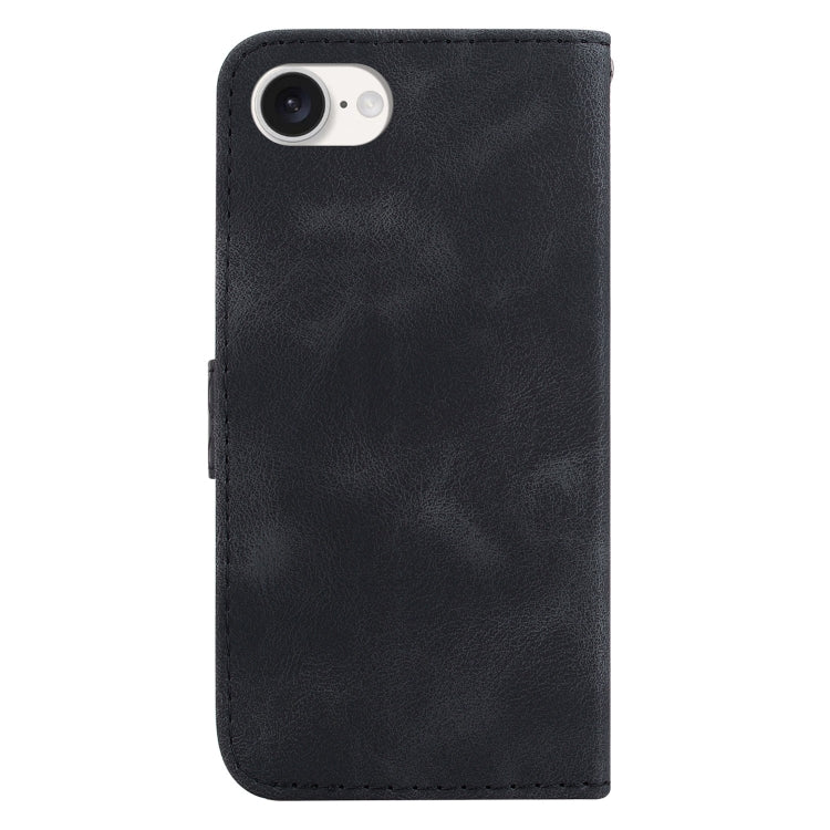 For iPhone 16e Seven-shaped Embossed Leather Phone Case(Black) by buy2fix