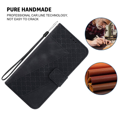 For iPhone 16e Seven-shaped Embossed Leather Phone Case(Black) by buy2fix