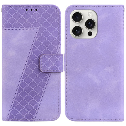 For iPhone 16 Pro Max Seven-shaped Embossed Leather Phone Case(Purple) by buy2fix