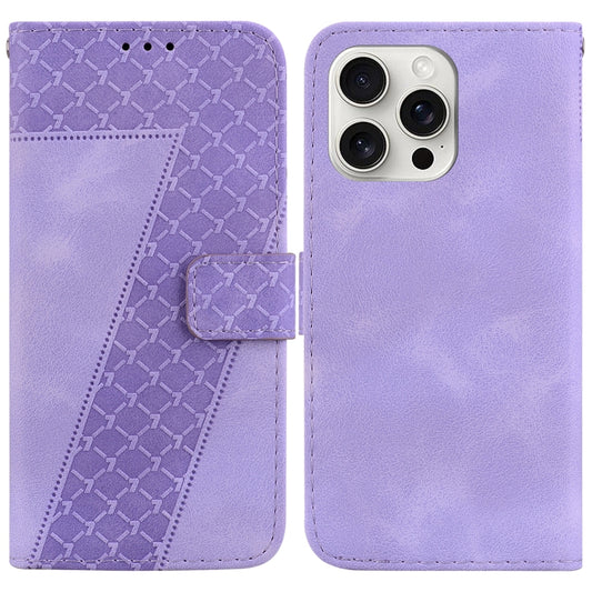 For iPhone 16 Pro Max Seven-shaped Embossed Leather Phone Case(Purple) by buy2fix
