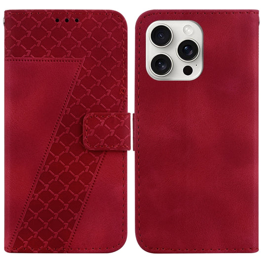 For iPhone 16 Pro Max Seven-shaped Embossed Leather Phone Case(Red) by buy2fix