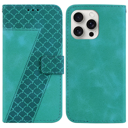 For iPhone 16 Pro Seven-shaped Embossed Leather Phone Case(Green) by buy2fix