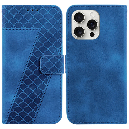 For iPhone 16 Pro Seven-shaped Embossed Leather Phone Case(Blue) by buy2fix
