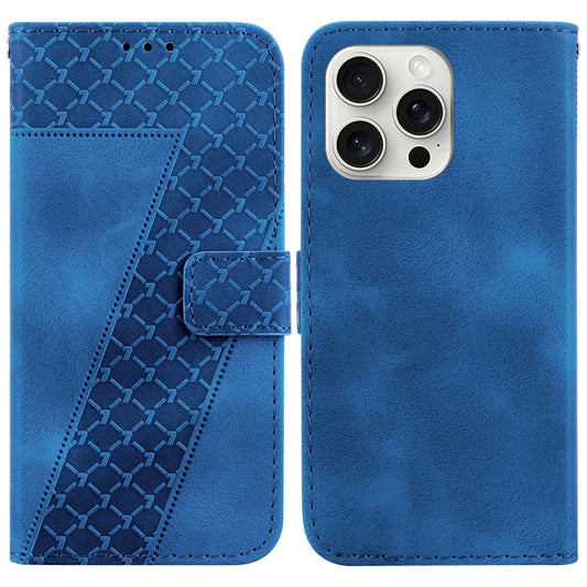 For iPhone 16 Pro Seven-shaped Embossed Leather Phone Case(Blue) by buy2fix