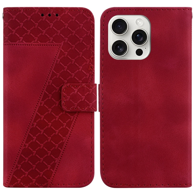 For iPhone 16 Pro Seven-shaped Embossed Leather Phone Case(Red) by buy2fix