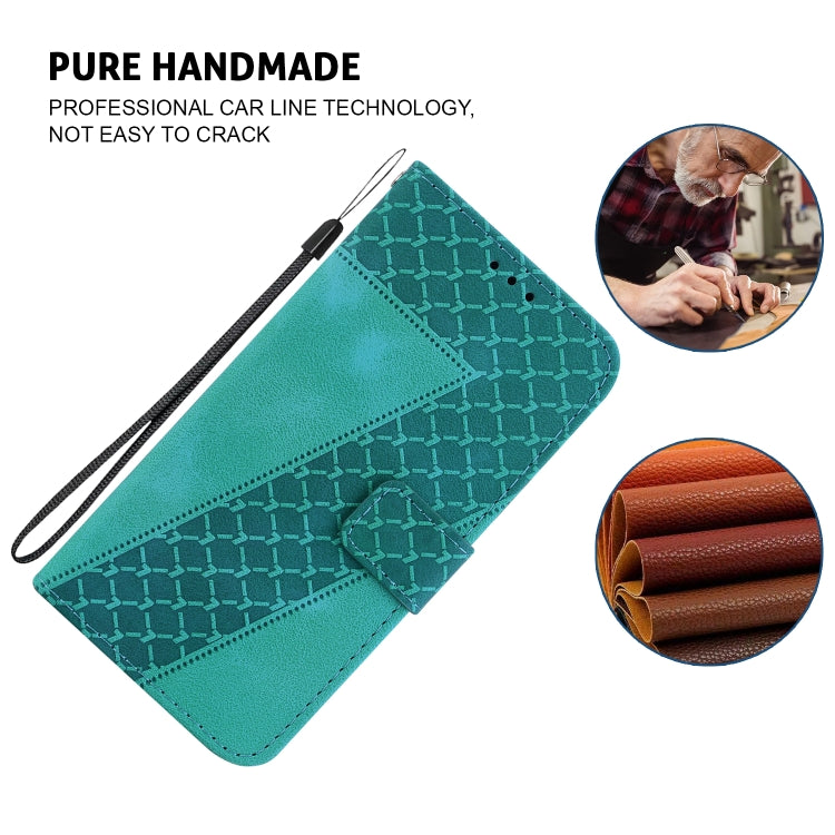 For iPhone 16 Plus Seven-shaped Embossed Leather Phone Case(Green) - iPhone 16 Plus Cases by buy2fix | Online Shopping UK | buy2fix
