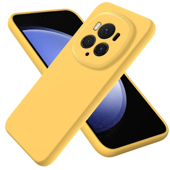 For Honor Magic6 Pro Solid Color Liquid Silicone Dropproof Full Coverage Phone Case(Yellow)